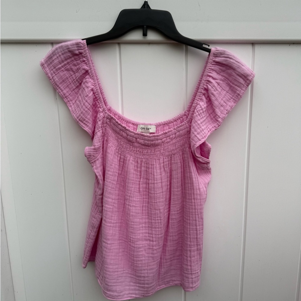 ON 34TH BRAND PINK CAP SLEEVE TOP WITH ELASTIC AT TOP, SIZE XS, NWT, TEXTURED.